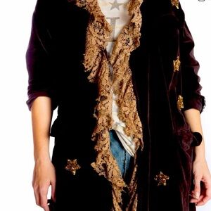 Magnolia Pearl Dark Brown Velvet Trench with Gold stars